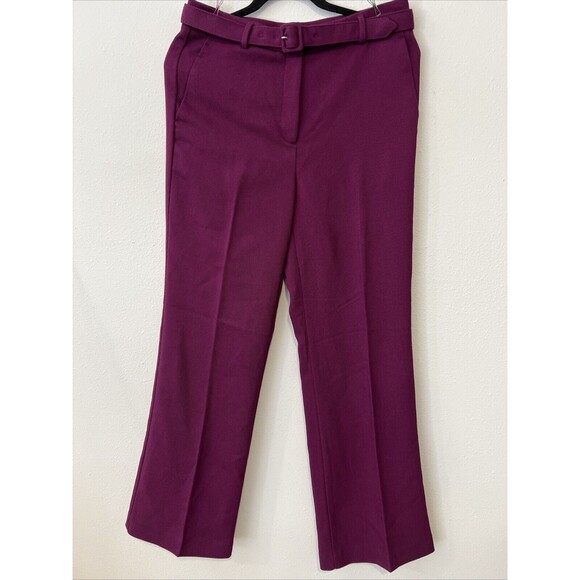 Ann Taylor Pants Purple Twill Belted Boot Cut Size‎ 4 Texture Office Career Y2K - Picture 1 of 16